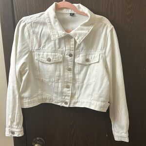 Cropped white denim jacket
